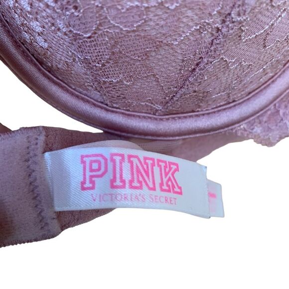 Victoria’s Secret PINK Date Push Up Bra Mauve Pink Lace size 32C - Picture 5 of 9